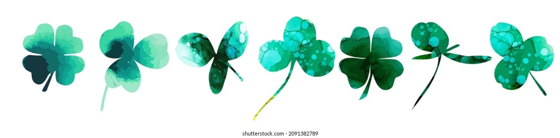 A set of green clover leaves. Happy St. Patrick's Day. Vector illustration