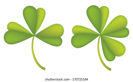 Set of green clover leaves on white background.