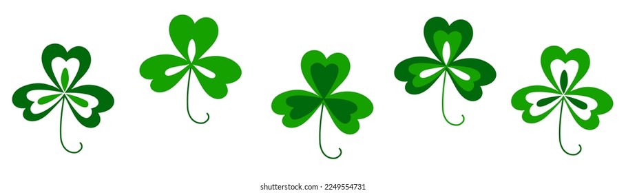 Set of green clover leaves. Shamrock leaf for design st Patricks Day. Vector illustration