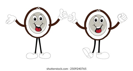 Set of green coconut fruit cartoon character, Mascot poses with smile expression Isolated Vector Illustration