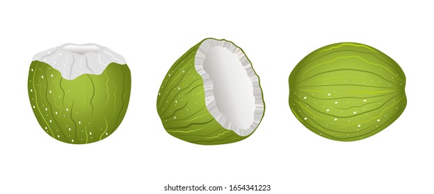 Set of green coconuts isolated on a white background