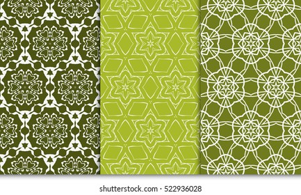 set of green color decorative floral ornament. modern pattern. seamless vector illustration. for interior design, textile, wallpaper