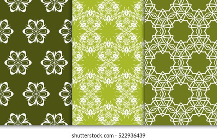 set of green color decorative floral ornament. modern pattern. seamless vector illustration. for interior design, textile, wallpaper