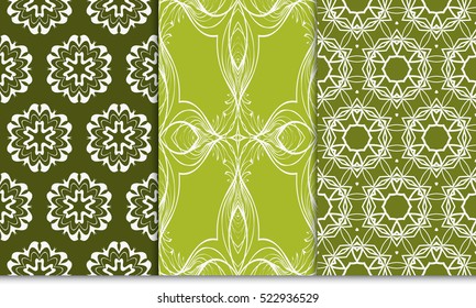 set of green color decorative floral ornament. modern pattern. seamless vector illustration. for interior design, textile, wallpaper