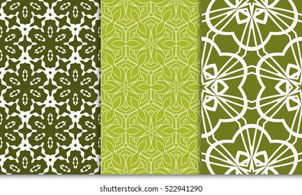 set of green color decorative floral ornament. modern pattern. seamless vector illustration. for interior design, textile, wallpaper