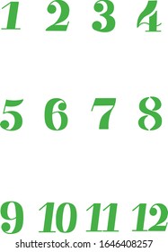 Set of green color numbers on white background