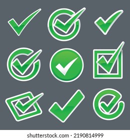 A set of green coloured checklist in various style