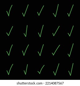 Set Of Green Confirm Icon On Black Background Collection