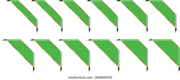 set of green corner ribbon banners with gold frames on white background