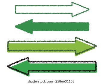 Set of green crayon-stitched left and right arrows