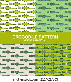 Set green crocodiles seamless pattern