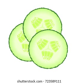 set of green cucumber slices. Illustration of vegetables isolated on a white background. Diet healthy organic food. Ingredient salad. Chopped the food the Cooking. Product from the garden.