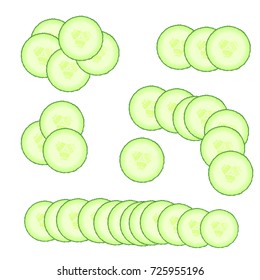 set of green cucumber slices. Illustration of vegetables isolated on a white background. Diet healthy organic food. Ingredient salad. Chopped the food the Cooking. Product from the garden.