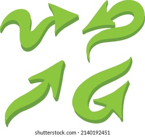 Set of green curly arrows. Vector illustration