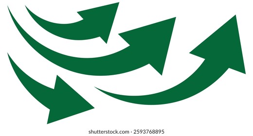 set of Green curved graph with arrow icon. Arrow illustration pointing up. Counterclockwise direction pointer. single arrow, sign left down isolated on white background. Vector illustration