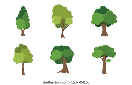 Set of green deciduous summer trees vector illustration