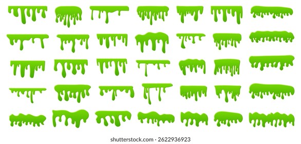 Conjunto de elementos fluidos de gotejamento diferentes verdes