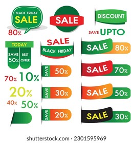 Juego de etiquetas de descuento verde