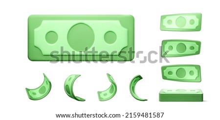 Set of green dollar note. American paper currency. USA money collection. Vector illustration