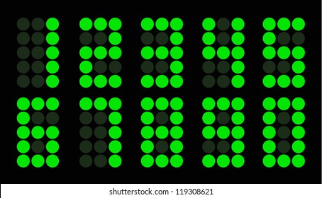 Set of green dot digital number on black