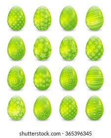 Set of green Easter eggs