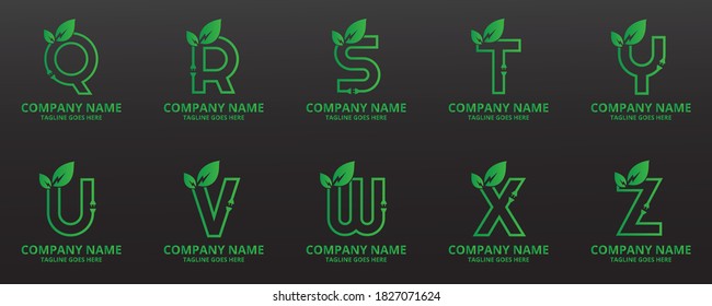 Set Green eco energy  letters  Logo Icon Template. Illustration vector graphic. Design concept leaves power energy With letters  Logo Design. Perfect for corporate, technology, initial.