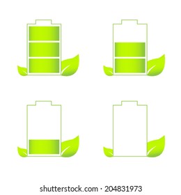 Set of green eco friendly battery icons