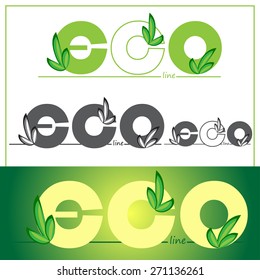 Set green eco logos on colored background. Vector illustration. Best for web banners, postcards, advertising, logo
