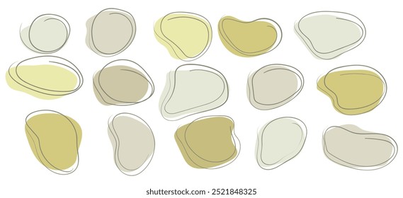 Set of green eco organic forms irregular shapes with line. Modern liquid irregular spot shape. Vector round blot form graphic element.