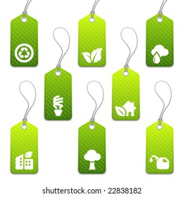 Set of green eco product tags with icons