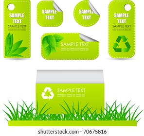 Set of green eco product tags with icons