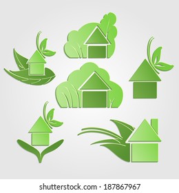 Set of green eco-house icons