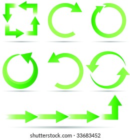 A Set Of Green Ecology Arrow Icons Of Recycling And Full Circle Ideas Isolated On A White Background.  Global Colors