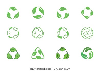 Conjunto de iconos de ecología verde, símbolos de Vector para el reciclaje y el diseño ambiental