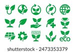 Set Of Green Ecology Vector Icons Symbolizing Eco-friendly Practices, Sustainability, Renewable Energy And Conservation