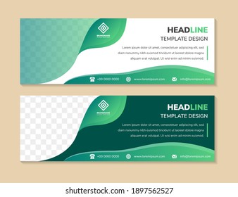 Set of green element of abstract corporate business banner template, horizontal layout design with dark green and white background. Liquid style with space for photo. 