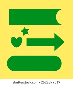um conjunto de elementos verdes sobre um fundo amarelo,