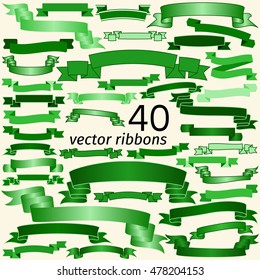 Set of Green Empty Ribbons And Banners. Ready for Your Text or Design. Isolated vector illustration.