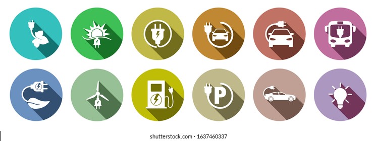 Set of green energy and electric charging symbols colorful