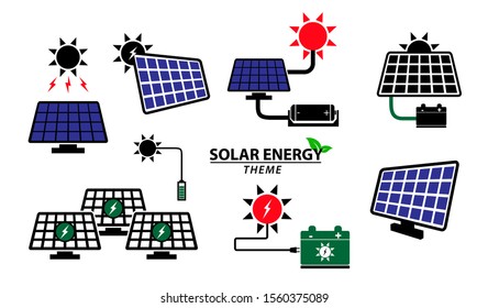 set of green energy icon or solar panel icon concept. easy to modify