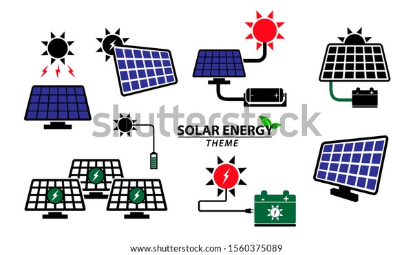 set of green energy icon or solar panel icon\
concept. easy to modify