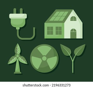 set of green energy icons