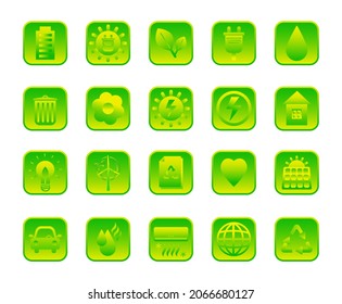 Set of green energy icons in green gradient colors. Solar power concept. Simple flat vector illustration. 