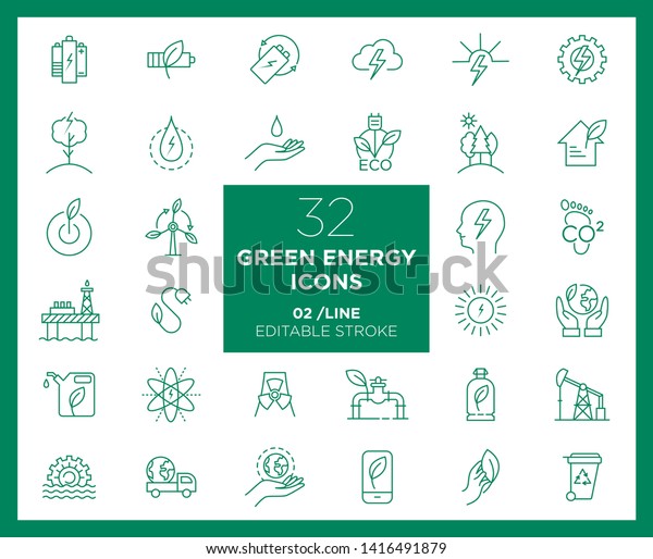 Set Green Energy Icons Line Stock Vector (Royalty Free) 1416491879 ...