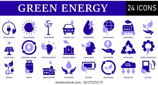 Set of Green Energy Icons or symbols Vector fully editable file.