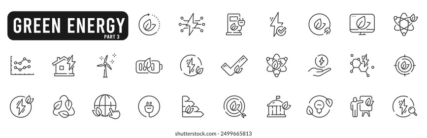 Set of green energy line icons. Eco, power, leaf, plant etc. Part 3