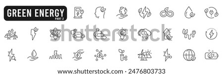 Set of green energy line icons. Eco, power, solar, leaf, plant etc. Part 2