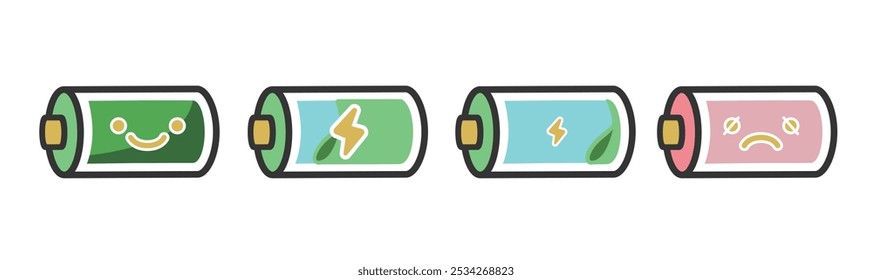 Um conjunto de tecnologia de energia verde, editáveis, ícones vetoriais, baterias recarregáveis eco-friendly.