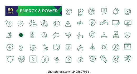 Set of green energy thin line icons ecology icons set. Nature icon.