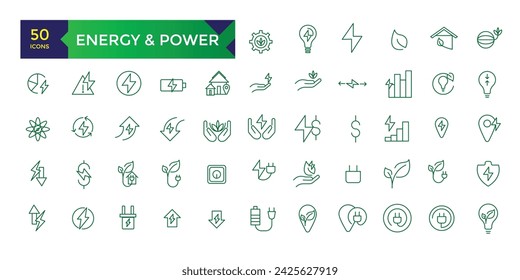 Set von grünen Energie dünne Linie Icons Ökologie Icons Set. Natur-Ikone.